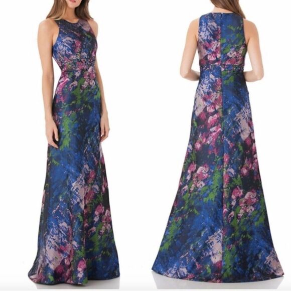 Carmen Marc Valvo Cutaway Brocade Bias Gown-kk1